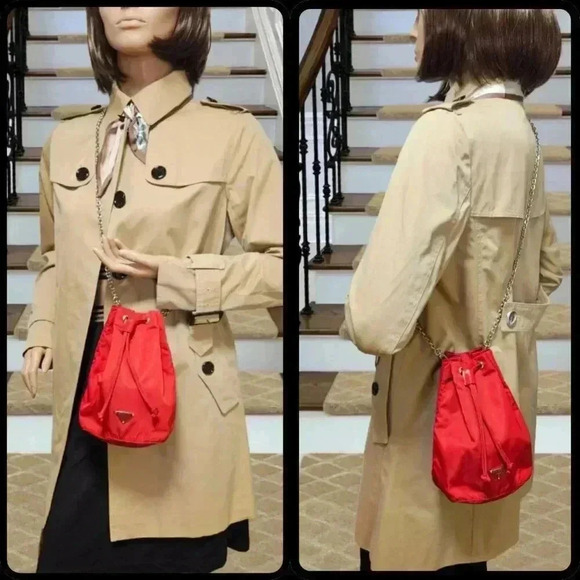 Prada Red Nylon Mini Drawstring Bucket - Picture 3 of 17